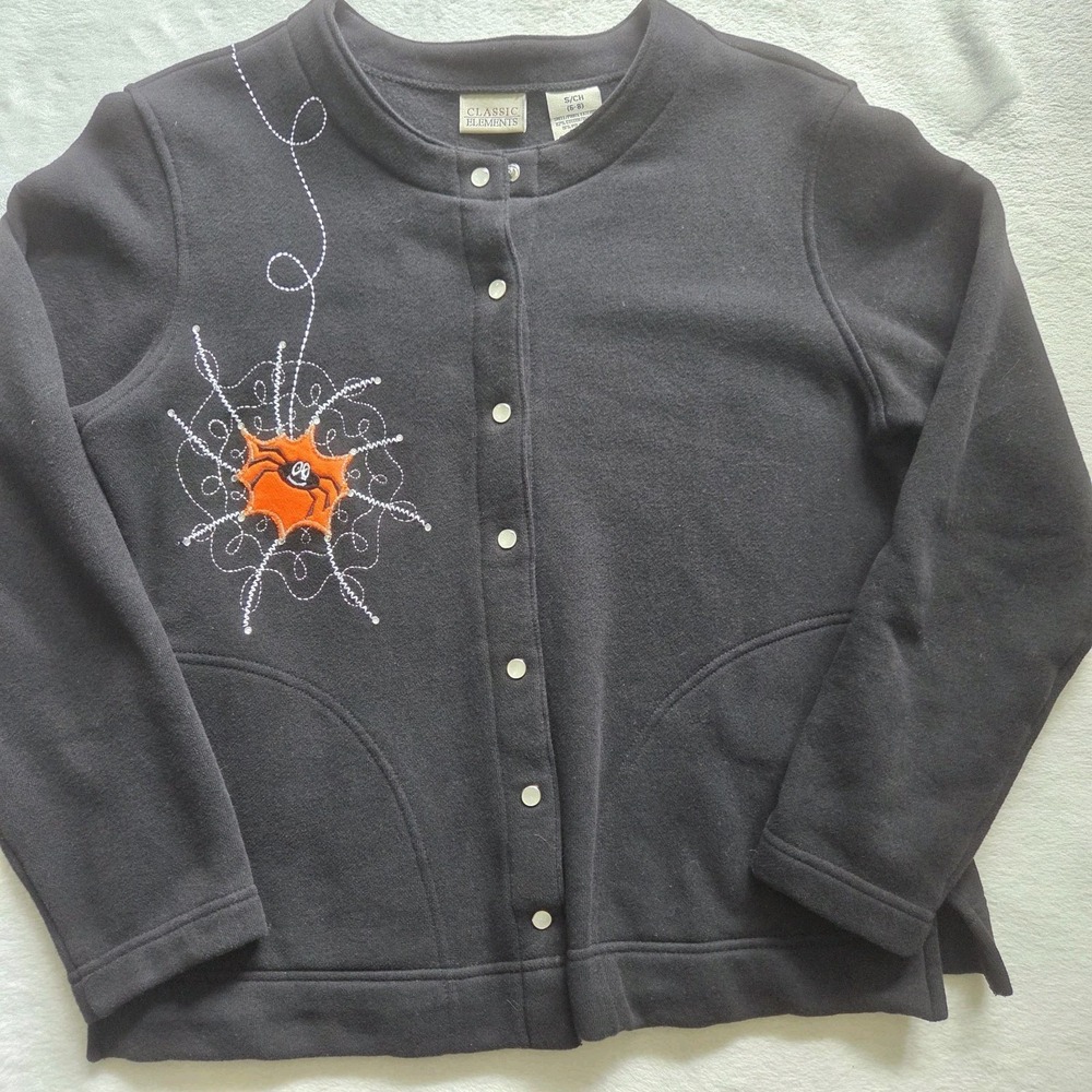Vintage Halloween Pearl Snap Small 6/8 Fleece Jacket Spider Classic Elements